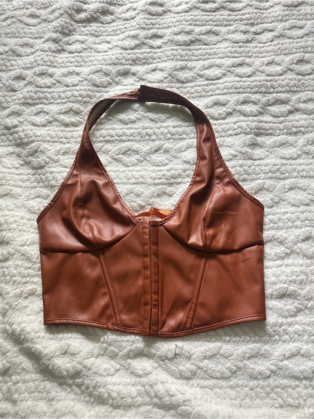 Faux Leather Brown Halter Corset Top